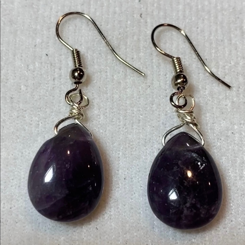 SJC Amethyst Earrings w/StainSteel Ear Wires - Picture 3 of 5